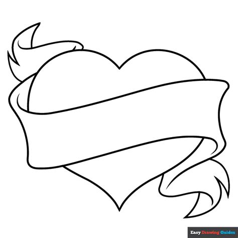 Heart with Ribbon Coloring Page | Easy Drawing Guides