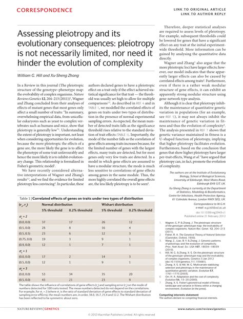 (PDF) Assessing pleiotropy and its evolutionary consequences ...