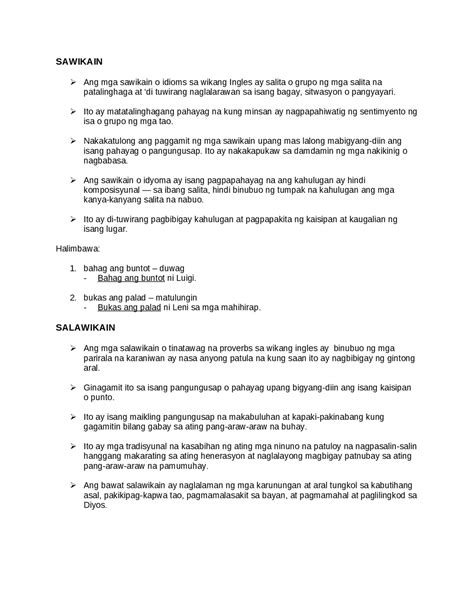 Salawikain at Sawikain Examples and Meanings | Summaries Mathematics ...