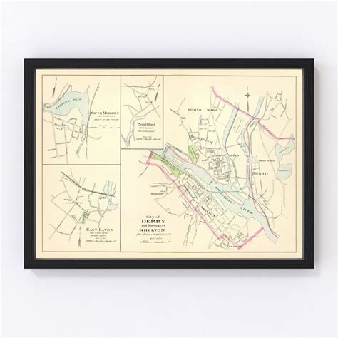 Vintage Map of Derby, Connecticut 1893 by Ted's Vintage Art