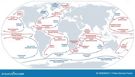 World Map of Major Ocean Currents, Warm Currents in Red, Cold Currents ...