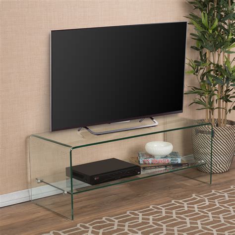 Noble House Batton Modern Contemporary Tempered Glass TV Stand, Clear ...