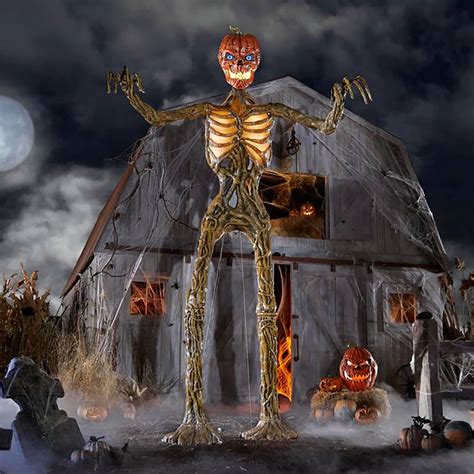 Terrifying 12 Foot Tall Giant Inferno Pumpkin Skeleton With Animated ...