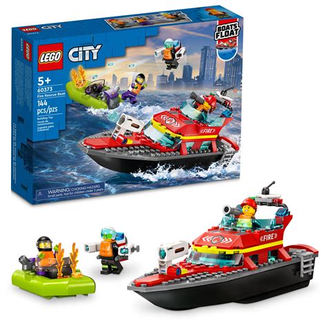 LEGO City Fire Rescue Boat 60373 Toy Boat that Floats on Water for ...