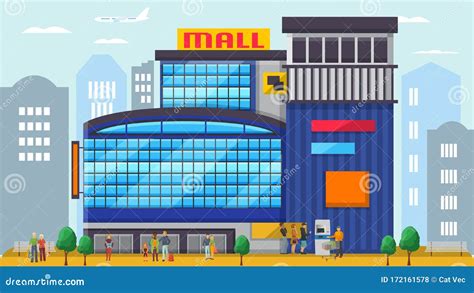 Shopping Mall Center Vector Illustration. Different People Buyers ...