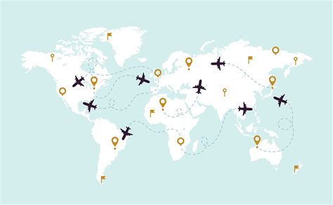 World map plane tracks. Aviation track path on world map, airplane rou ...