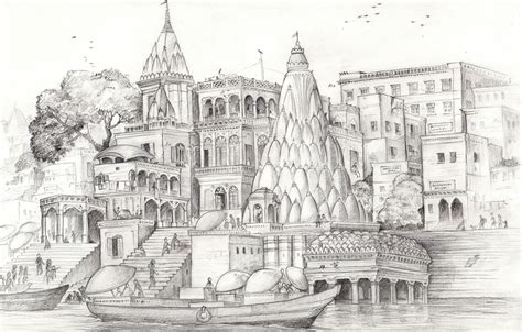 Varanasi Ghaats - Banks of the Ganges A pencil sketch | Cityscape art ...