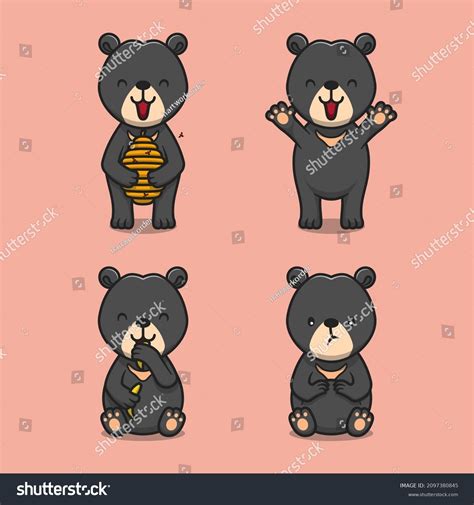 Set Cute Sun Bear Cartoon Vector Stock Vector (Royalty Free) 2097380845 ...