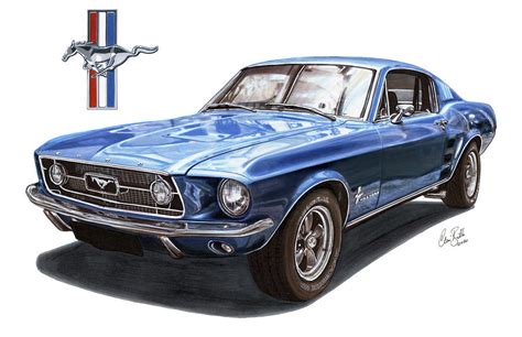 1967 Ford Mustang Fastback Drawing by The Cartist - Clive Botha - Pixels