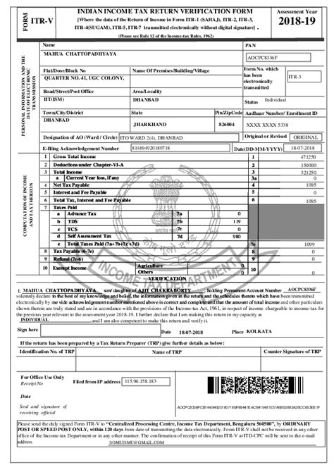 (PDF) ITR-V INDIAN INCOME TAX RETURN VERIFICATION FORM [Where the data ...