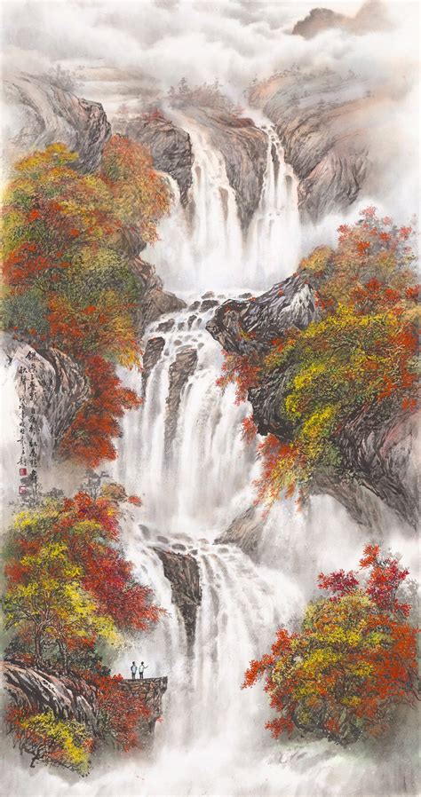 Autumn Painting Waterfalls Autumn Art Original Art by JINDID | Etsy