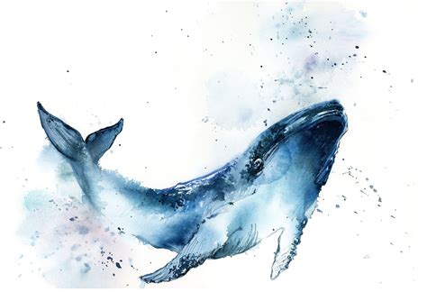 Blue Whale Original Wercolor Painting Sea Animals Artwork, Modern Whale ...