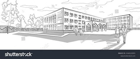 School Building Graphic Drawn Digital On Stock Illustration 2164122955 ...