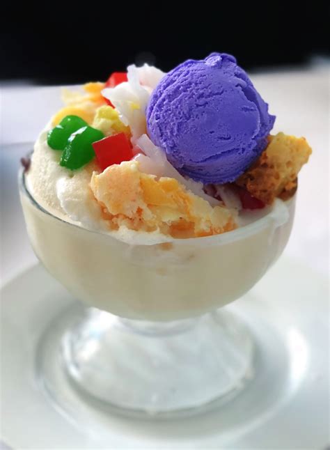 Halo-Halo a Filipino dessert with various kinds of ice cream jelly ...