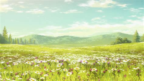 Anime Landscape: Cute Anime Flower Field Background