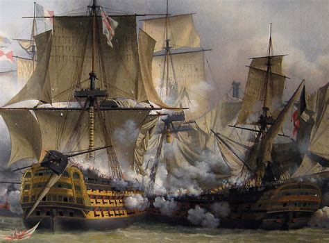 HMS _Victory_ engaging the French battleship Redoubtable at Trafalgar ...