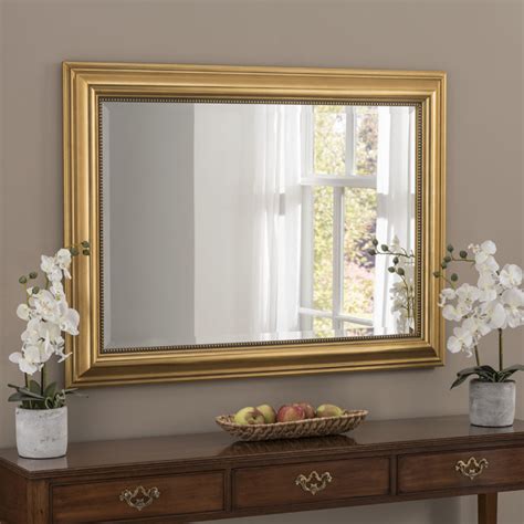 YG312 Gold modern rectangle wall framed mirror with beaded design on ...