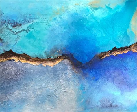 Turquoise blue abstract painting atmospheric oce | Artfinder