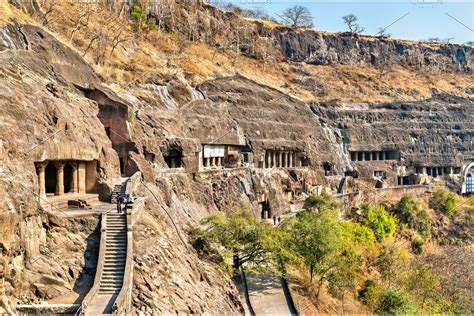 View of the Ajanta Caves. UNESCO world heritage site in Maharashtra ...