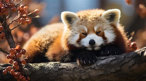 Free Photo | Red panda sleeping on branch