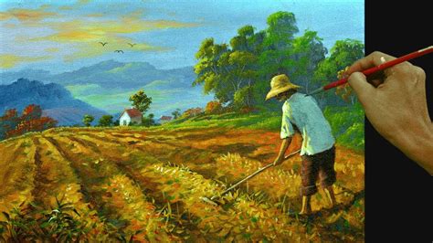 How to Paint Farmer on the Field in Acrylic Full Painting Tutorial ...