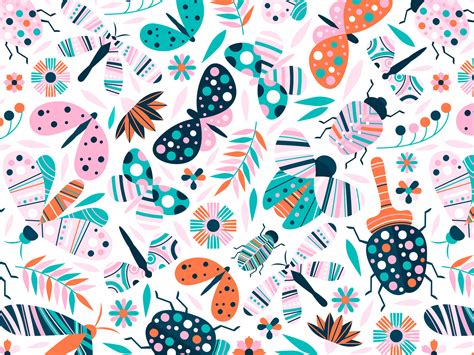 Colorful insects pattern by Carolina Valtuille on Dribbble