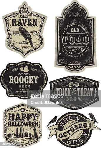 Set Of Funny Old Fashioned Halloween Beer Labels High-Res Vector ...