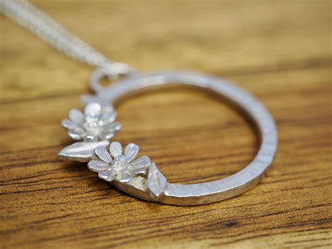 Silver daisy pendant | Sterling silver flower necklace | Handmade ...