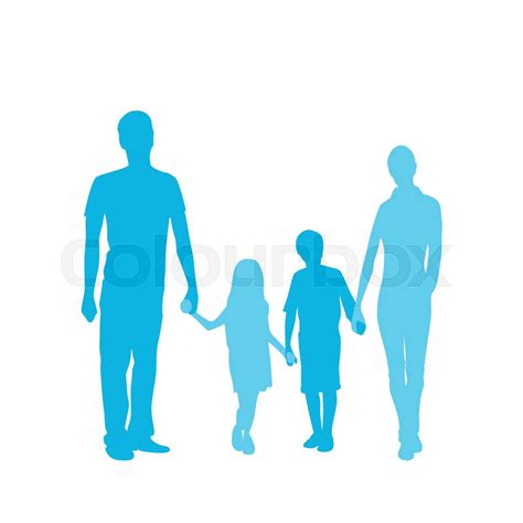 Family Silhouette, Full Length Couple with Two Kids Embracing | Stock ...