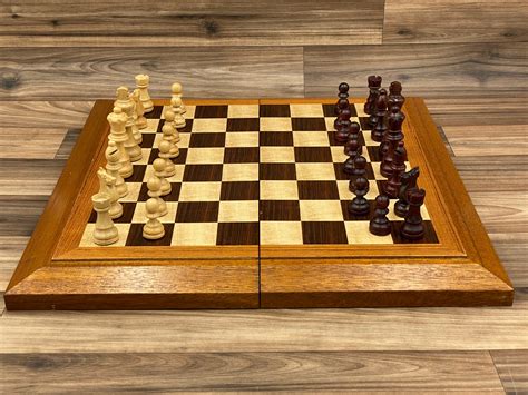 Vintage Wood Chess Set in wood chest folding chess board, Game night ...