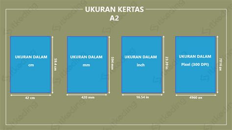 Ukuran Kertas A2 dalam cm, mm, inci dan pixel yang Betul