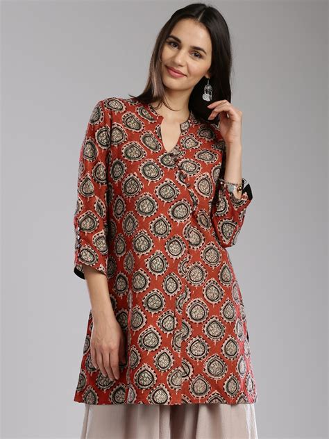 Buy Fabindia Red Hand Block Printed Pure Cotton Kurti - Kurtis for ...