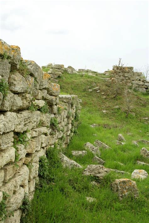 Ruins of ancient troy city stock image. Image of grass - 8982243