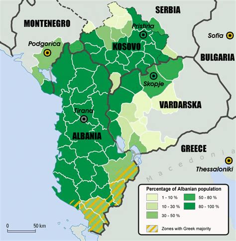 Map of ethnic Albanian population within the proposed "Greater Albania ...