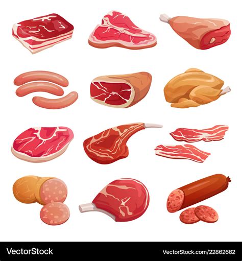 Cartoon meat set pork beef and lamb raw meat Vector Image