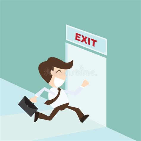 Exit - Businessman Running Exit Door Sign , Emergency Stock Vector ...