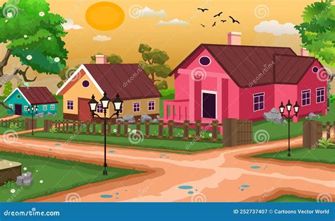 Village Cartoon Background Illustration. Stock Vector - Illustration of ...