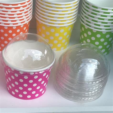 100 12OZ Ice Cream Paper Cups Lids Birthday Party Polka Dot | Etsy