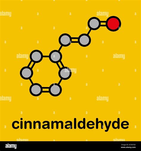 Cinnamaldehyde (cinnamic aldehyde) cinnamon flavour molecule. Stylized ...