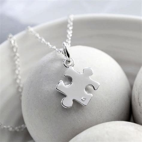 silver and diamond jigsaw puzzle necklace by lily charmed ...