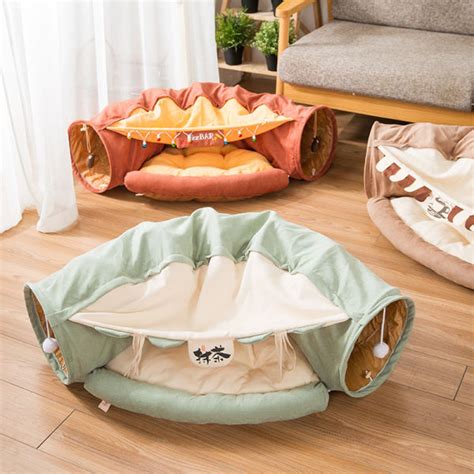 Dropship Cat Tunnel Toy Bed with Cushion Mat with Pop up Collapsible 2 ...