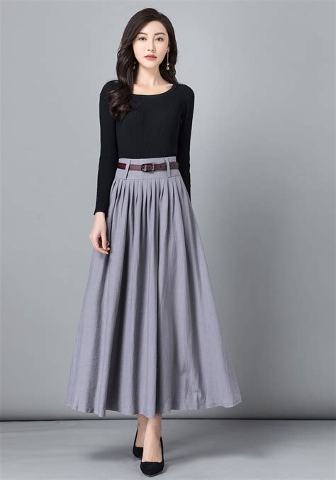 Gray Linen Skirt Maxi Skirt With Pockets A Line Long Skirt - Etsy