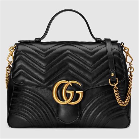 Gucci GG Women GG Marmont Medium Top Handle Bag-Black - LULUX