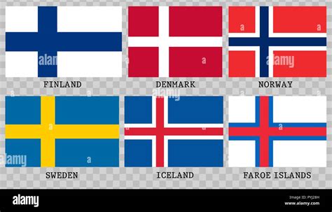 Simple flags of Scandinavia.Nordic countries. Correct size, proportion ...