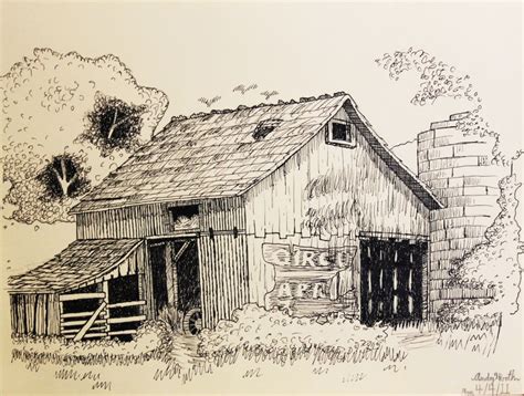 pen drawings old barns acrylic | Barn drawing, Drawings, Tree drawings ...