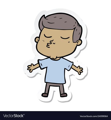 Sticker of a cartoon model guy pouting Royalty Free Vector