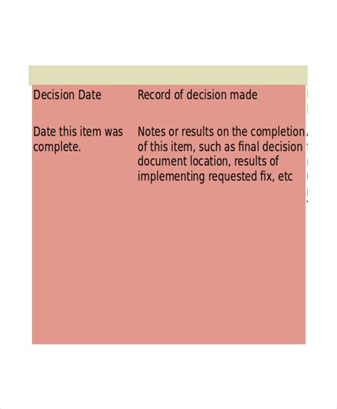 Decision Log Template | Free Log Templates