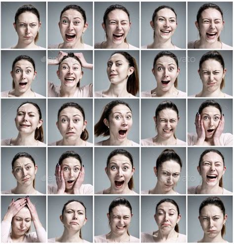 many different images of a woman making funny faces with her hands on ...