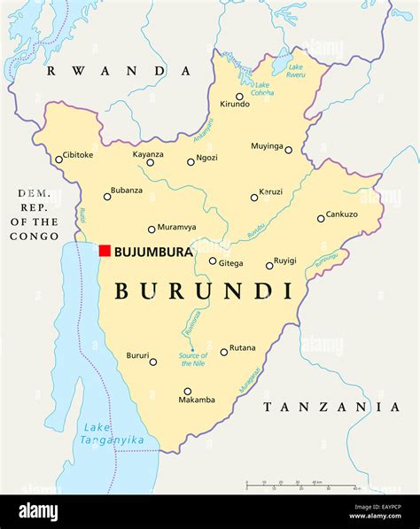 Burundi Political Map with capital Bujumbura, national borders ...