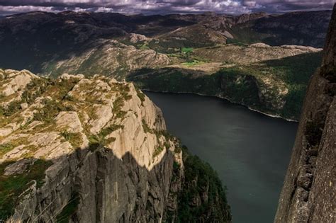 Premium Photo | Beautiful aerial view from mountains to fjord in norway